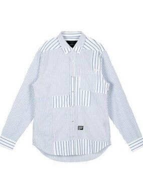 Konus Mixed Stripe Button Down Shirt Large blue Patchwork Casual Streetwear